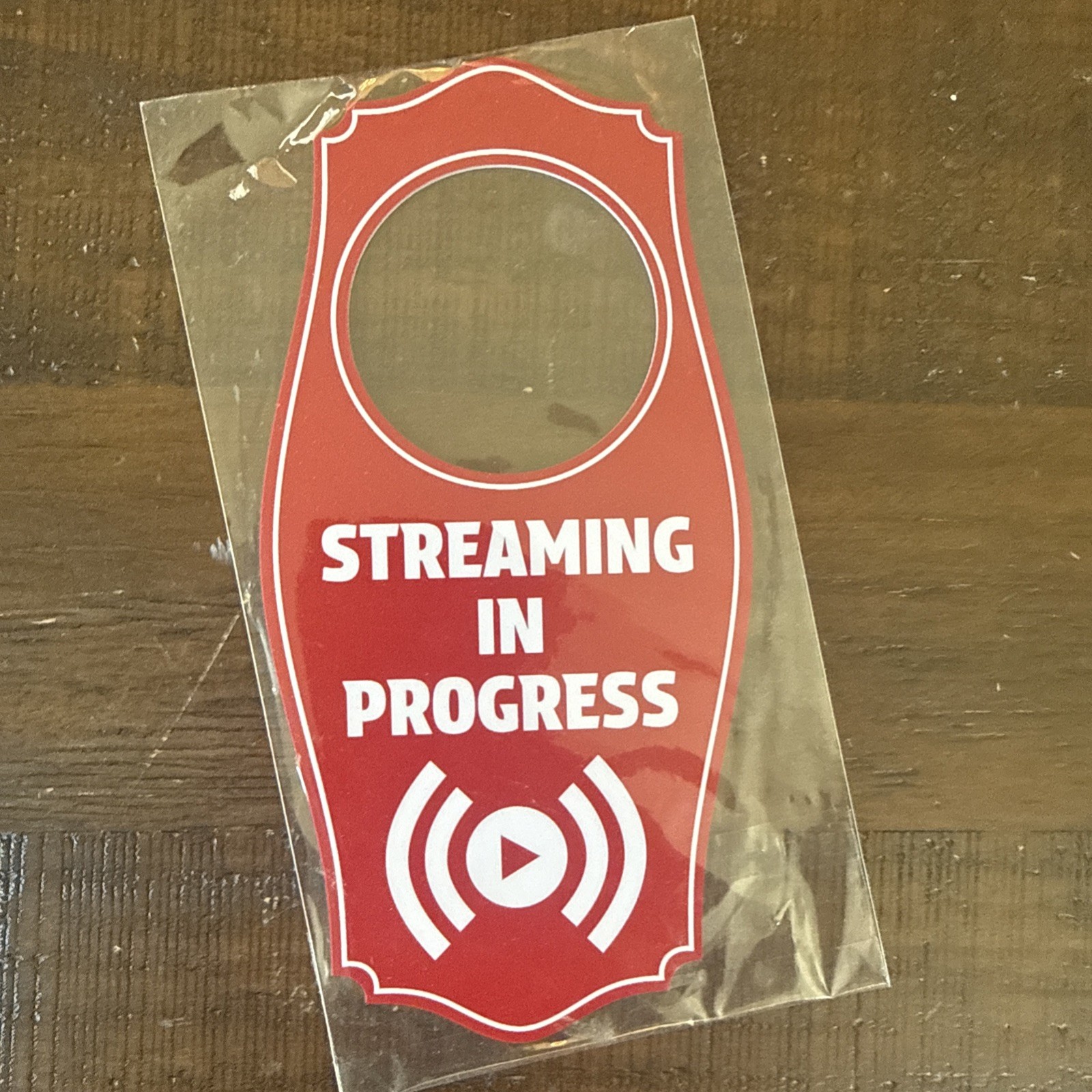 Streaming In Progress Door Hanger | House or Business Door Sign – Red, 4&Prime; x 8&Prime;
