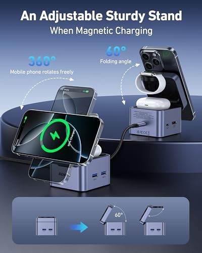 BENFEI 3-in-1 Foldable MagSafe Charging Stand with USB-C Hub Wireless Charging