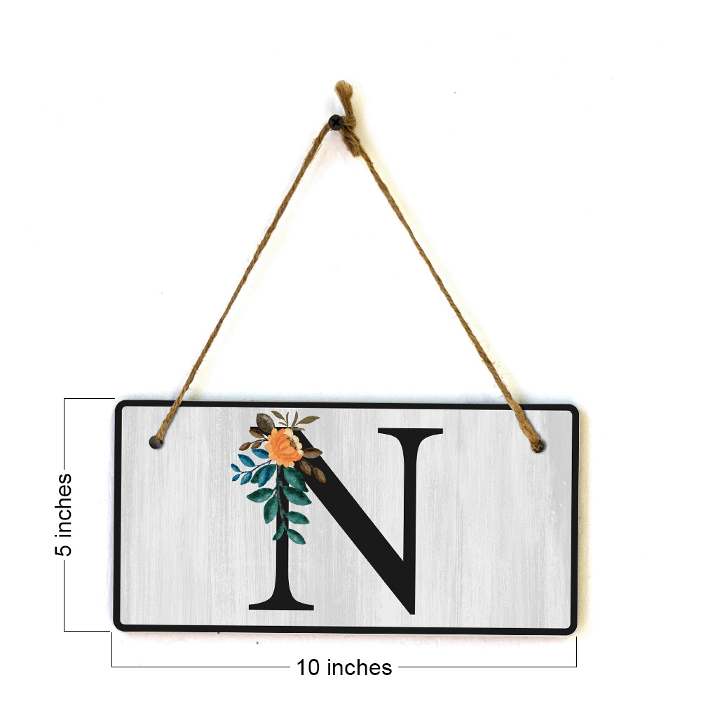 N Flower Decor 5×10 Hanging Wall or Door Sign | Alphabet Letter Room Decoration
