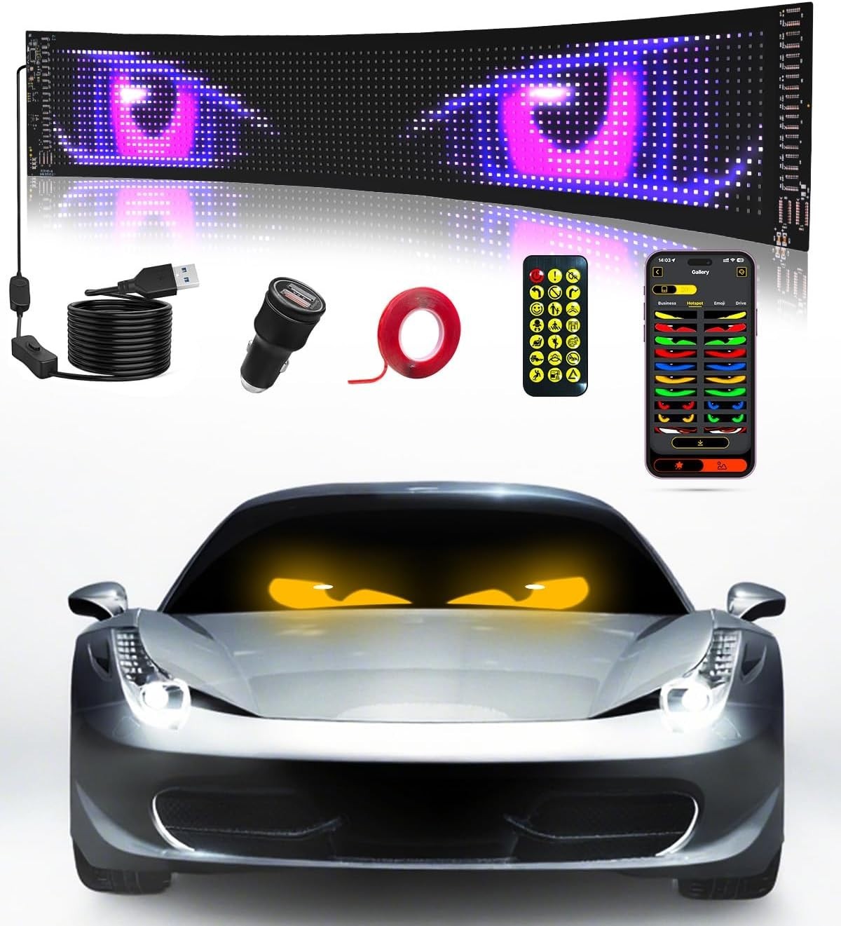 Devil Eyes Light for Windshield,23.4&Prime;x4.7&Prime; Car Programmable LED Eye…