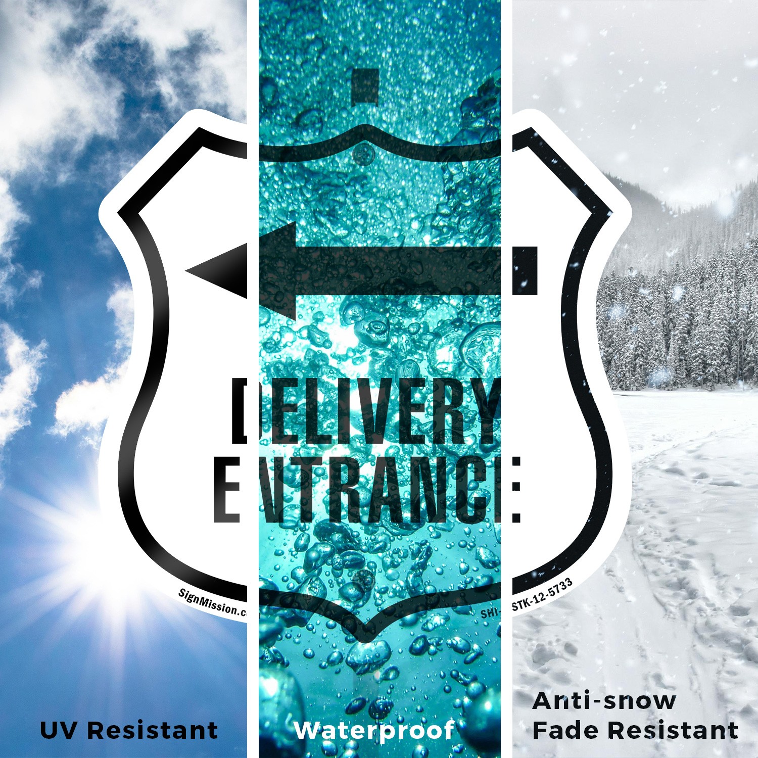 Delivery Entrance Left Shield Shaped Sign With Stake Crafted in the USA