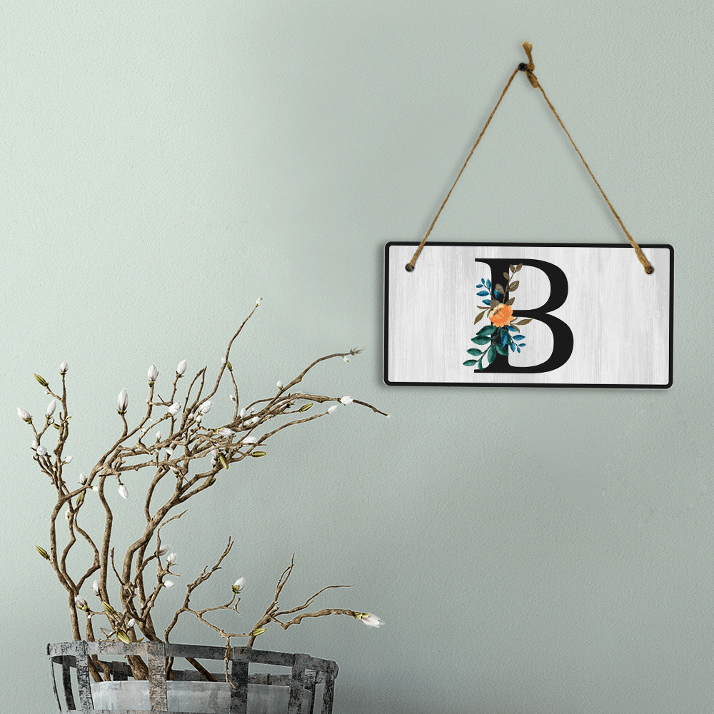 B Flower Decor 5×10 Hanging Wall or Door Sign | Alphabet Letter Room Decoration