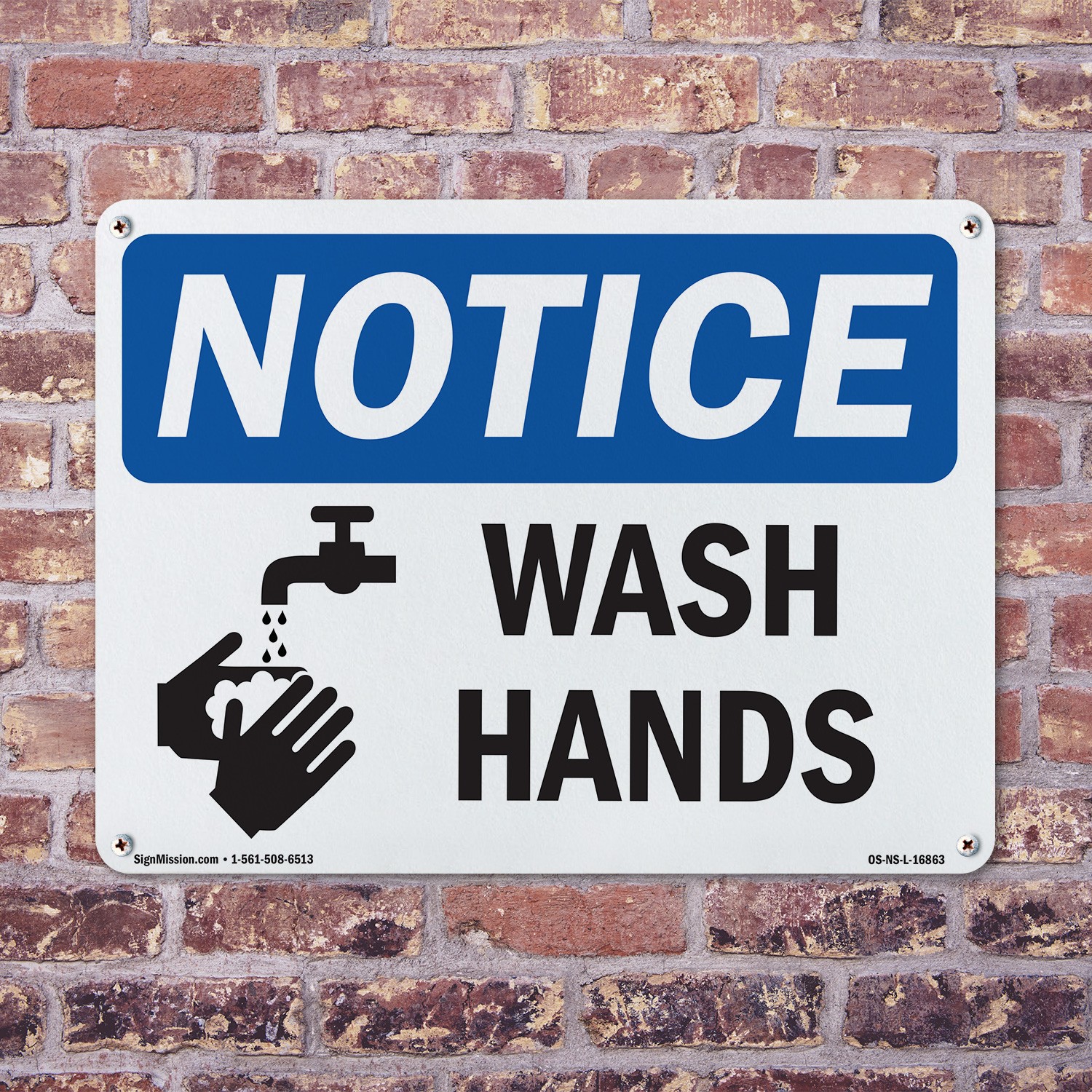 Wash Hands OSHA Notice Sign Metal, Plastic, Or Decal – 5 or 10 Pack