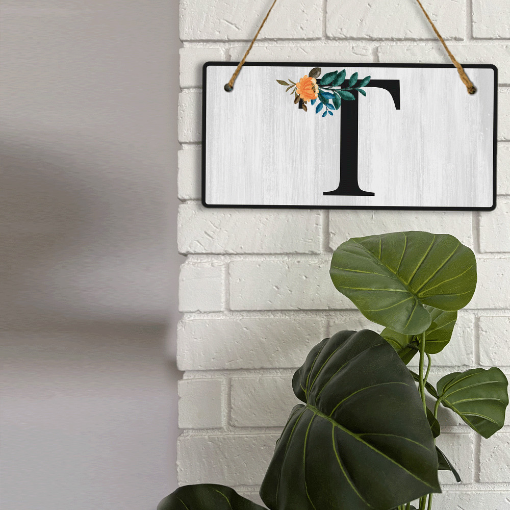 T Flower Decor 5×10 Hanging Wall or Door Sign | Alphabet Letter Room Decoration