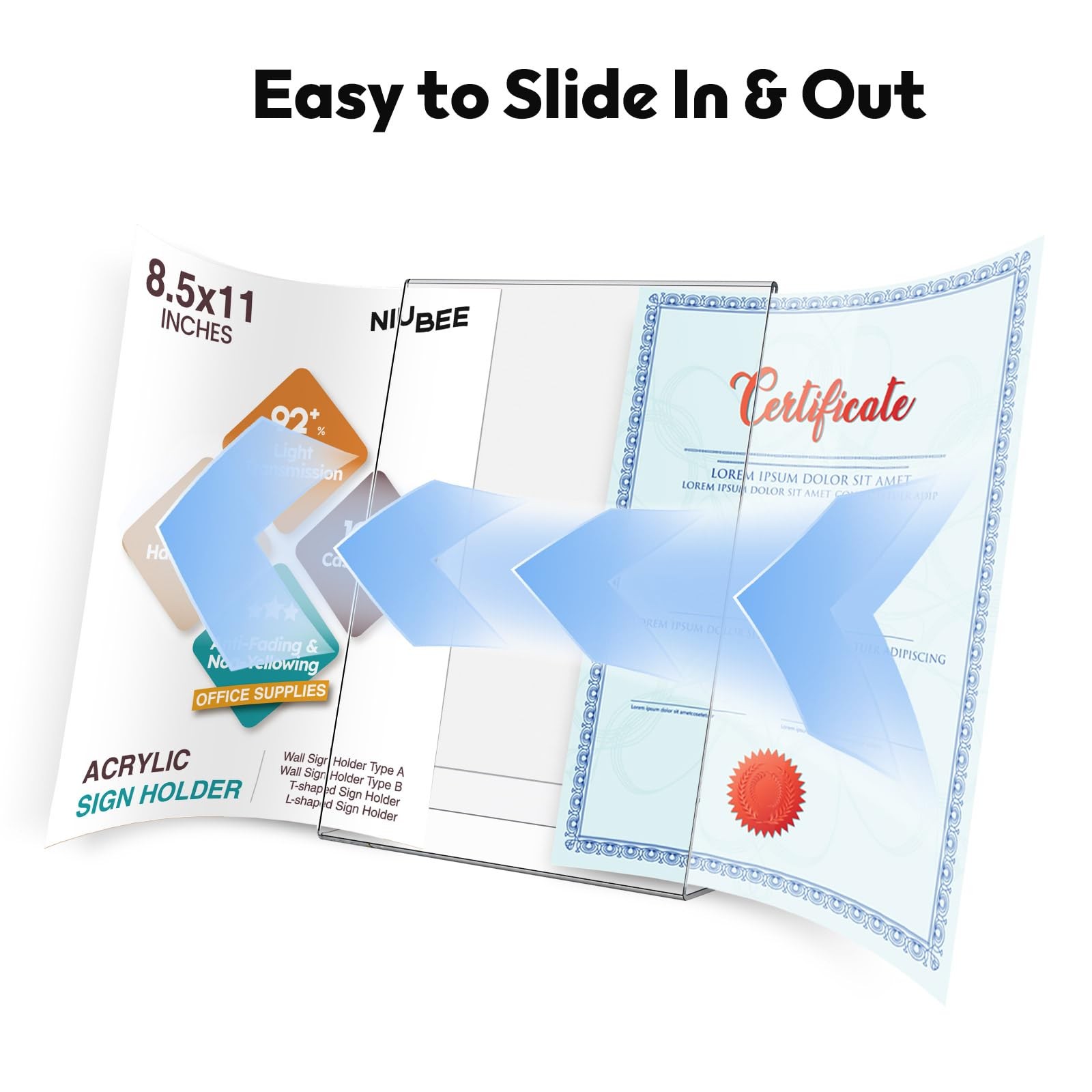 NIUBEE Acrylic Sign Holder 8.5 x 11 Inches Slanted x 11 inches, clear