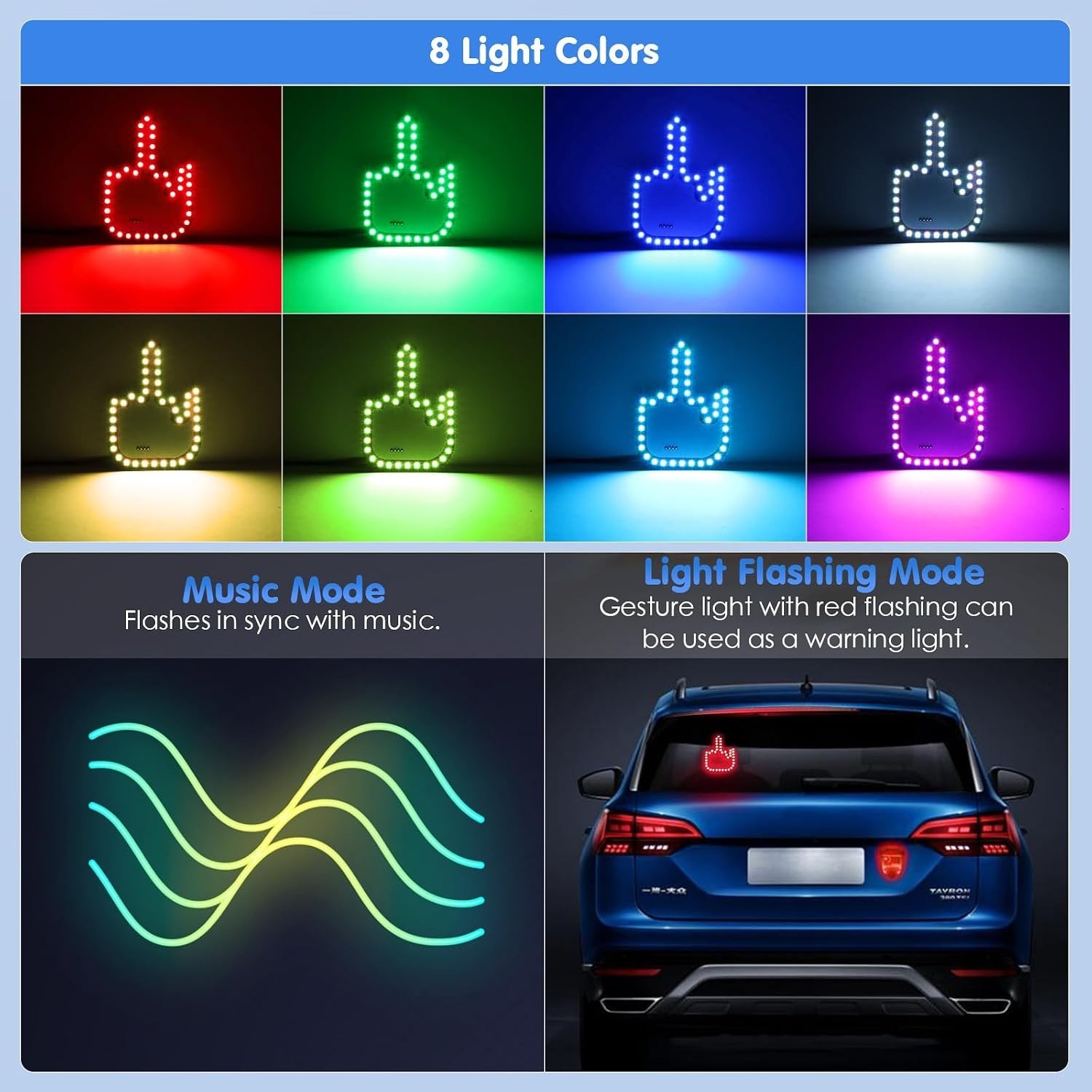 LED Car Window Gesture Light – Remote-Controlled 7-Color Finger Flicker