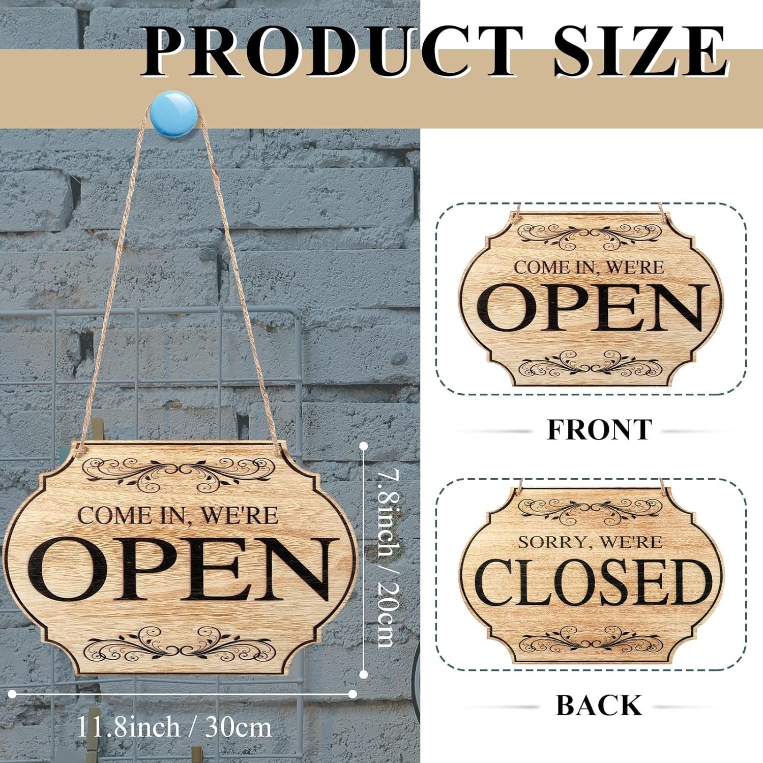 Wooden Waterproof Open Closed Sign, 11.8×7.9 – Versatile Outdoor/Indoor Use