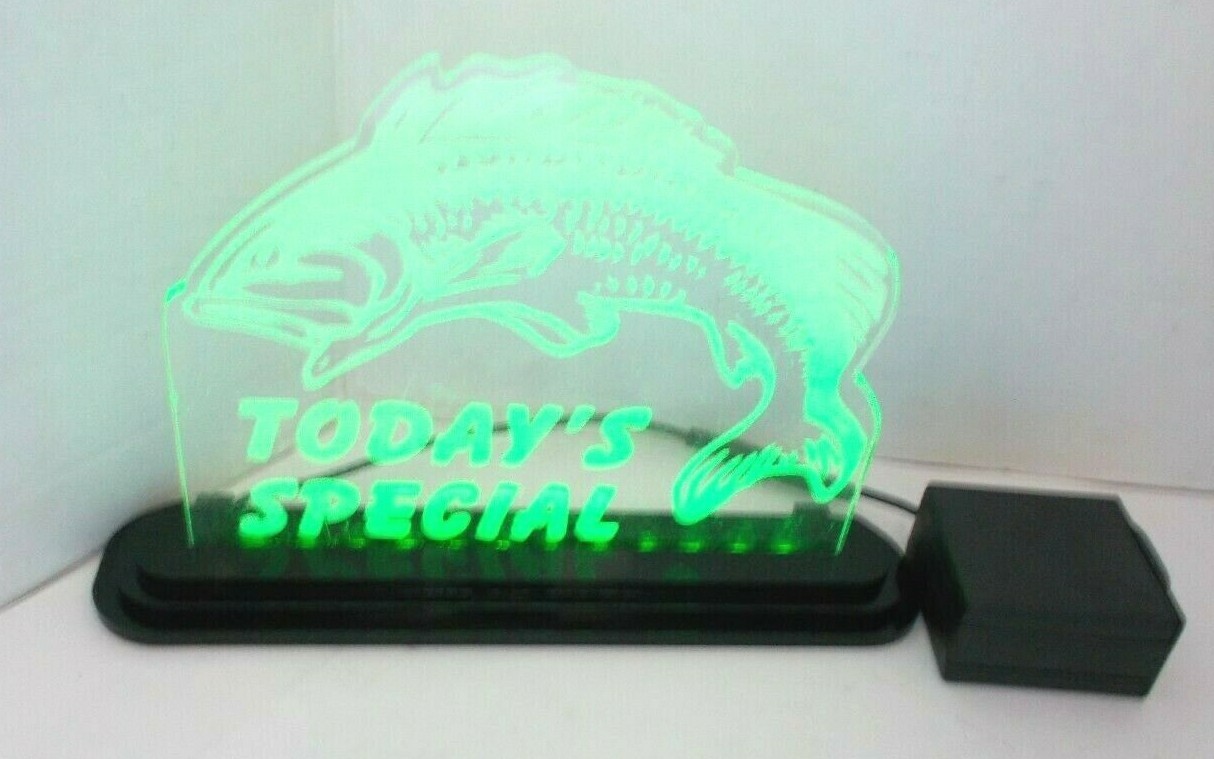 Today&rsquo;s Special Acrylic Light Up Sign W/Fish Graphic Light Base & Battery Pack