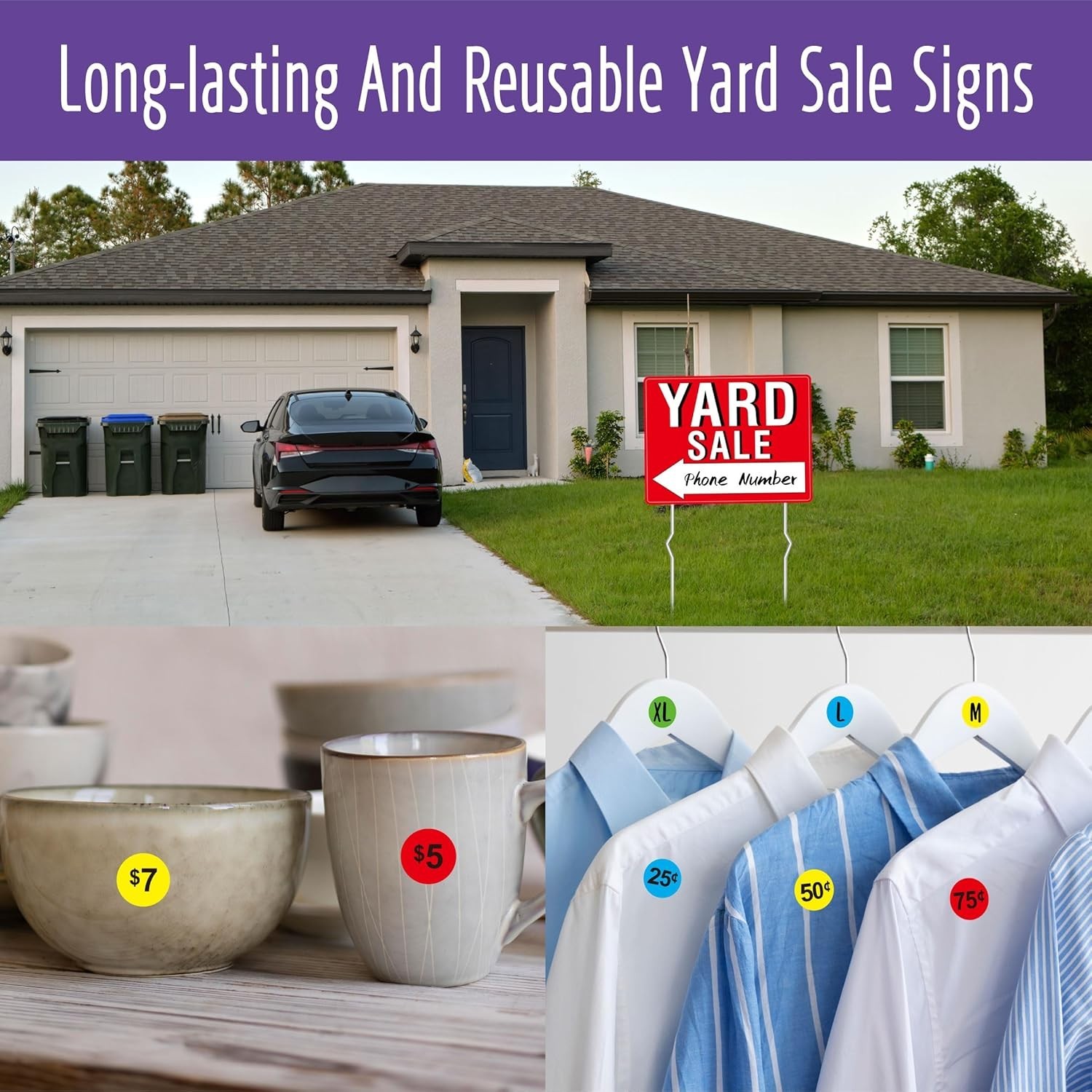 Ultimate Yard Sale Sign Kit: 3 Double-Sided Signs with 960 Price Labels Included