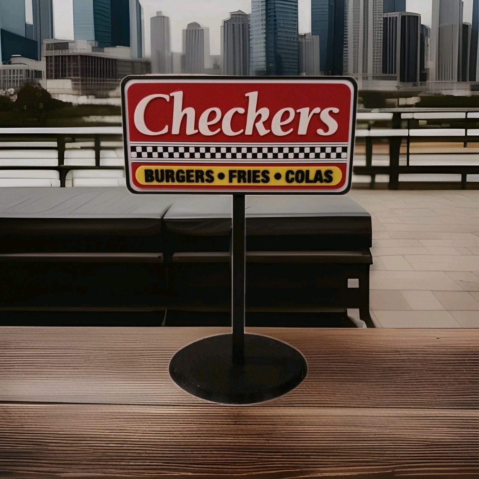 Checkers Burgers FAST FOOD Restaurant Sign 3d Printed Miniature 6&Prime;