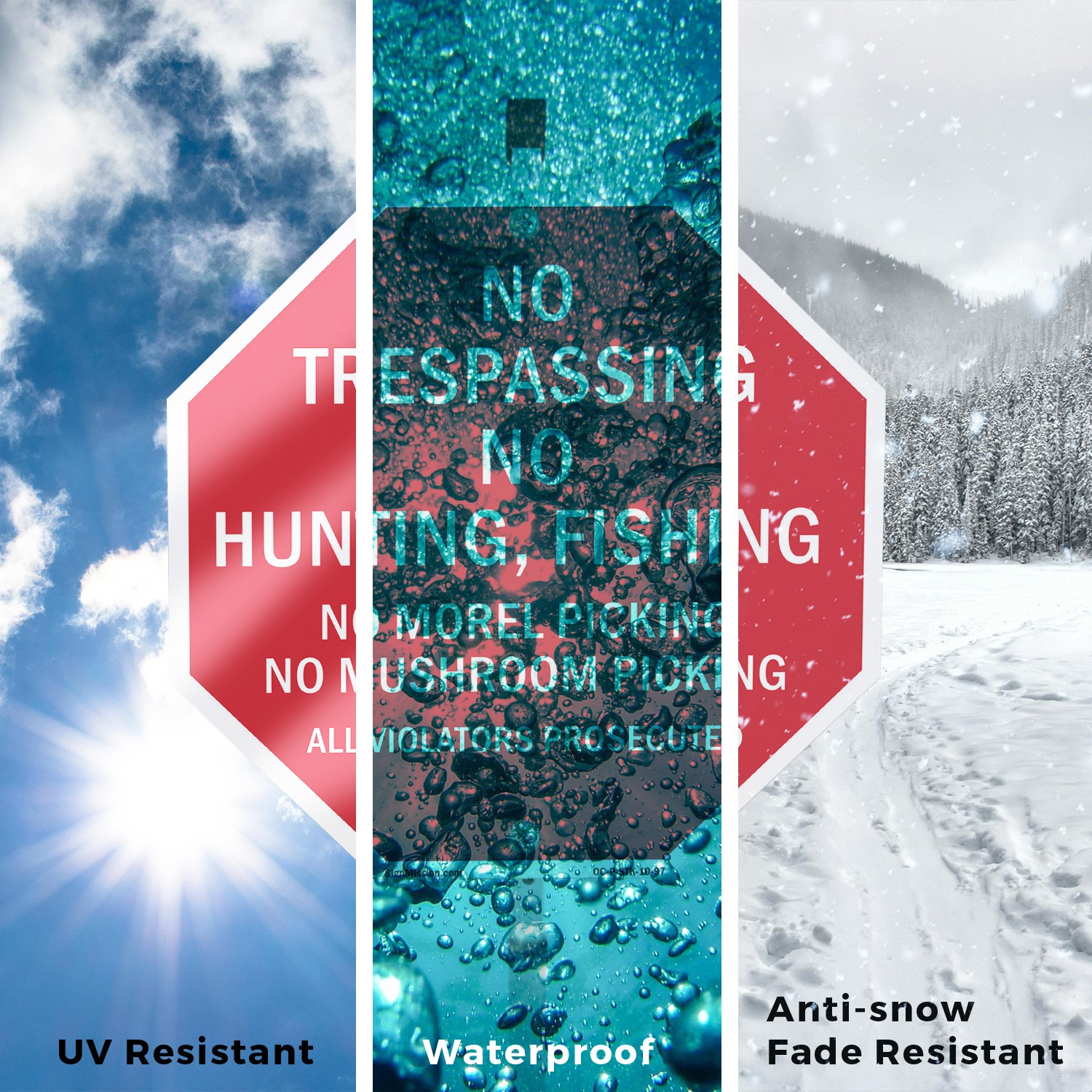 No Trespassing No Hunting, Fishin Octagon Sign With Stake Weather Resistant