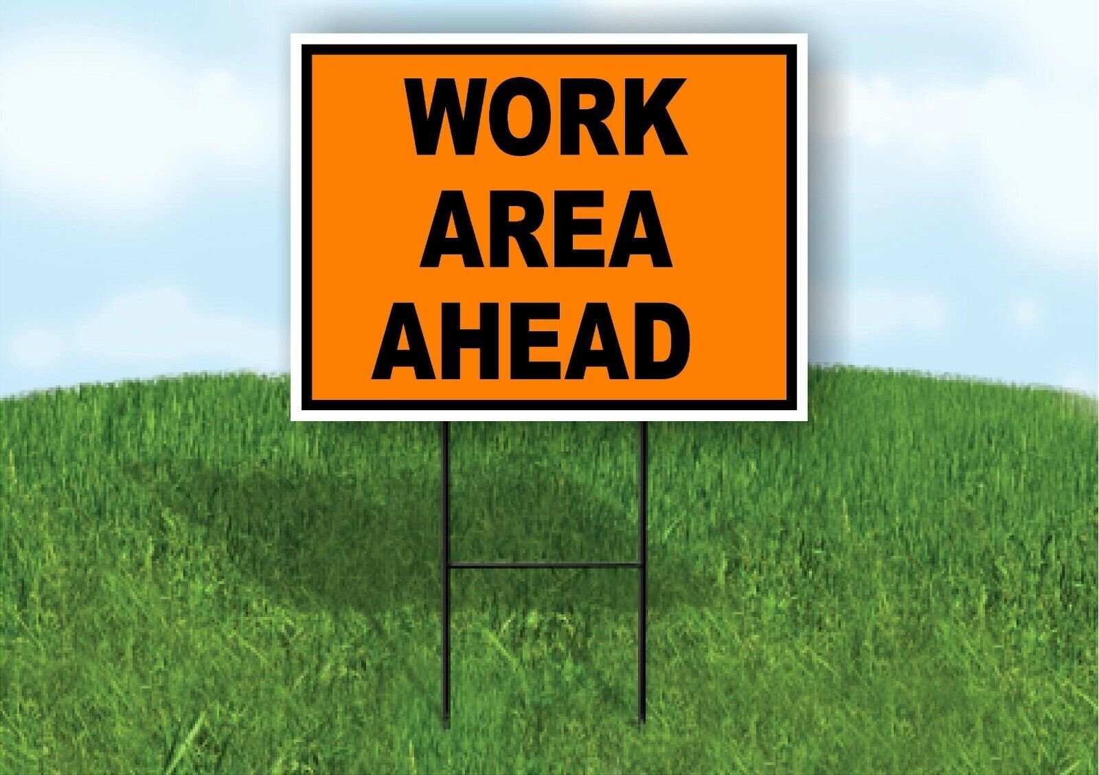 Work Area Ahead Construction ORANGE BLACK Yard Sign Road with Stand LAWN SIGN