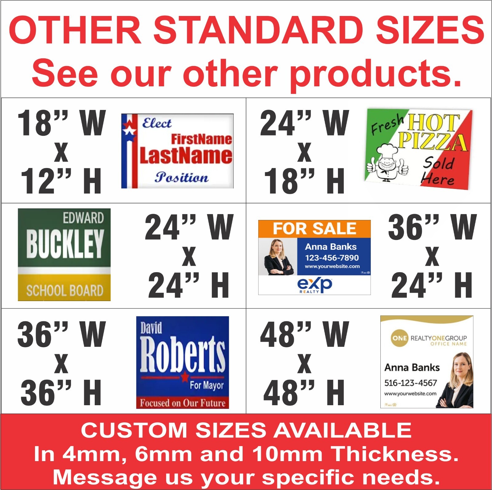 24 x 18 Yard Signs – Custom Corrugated – Full Color – 2 Sided – Stakes Optional