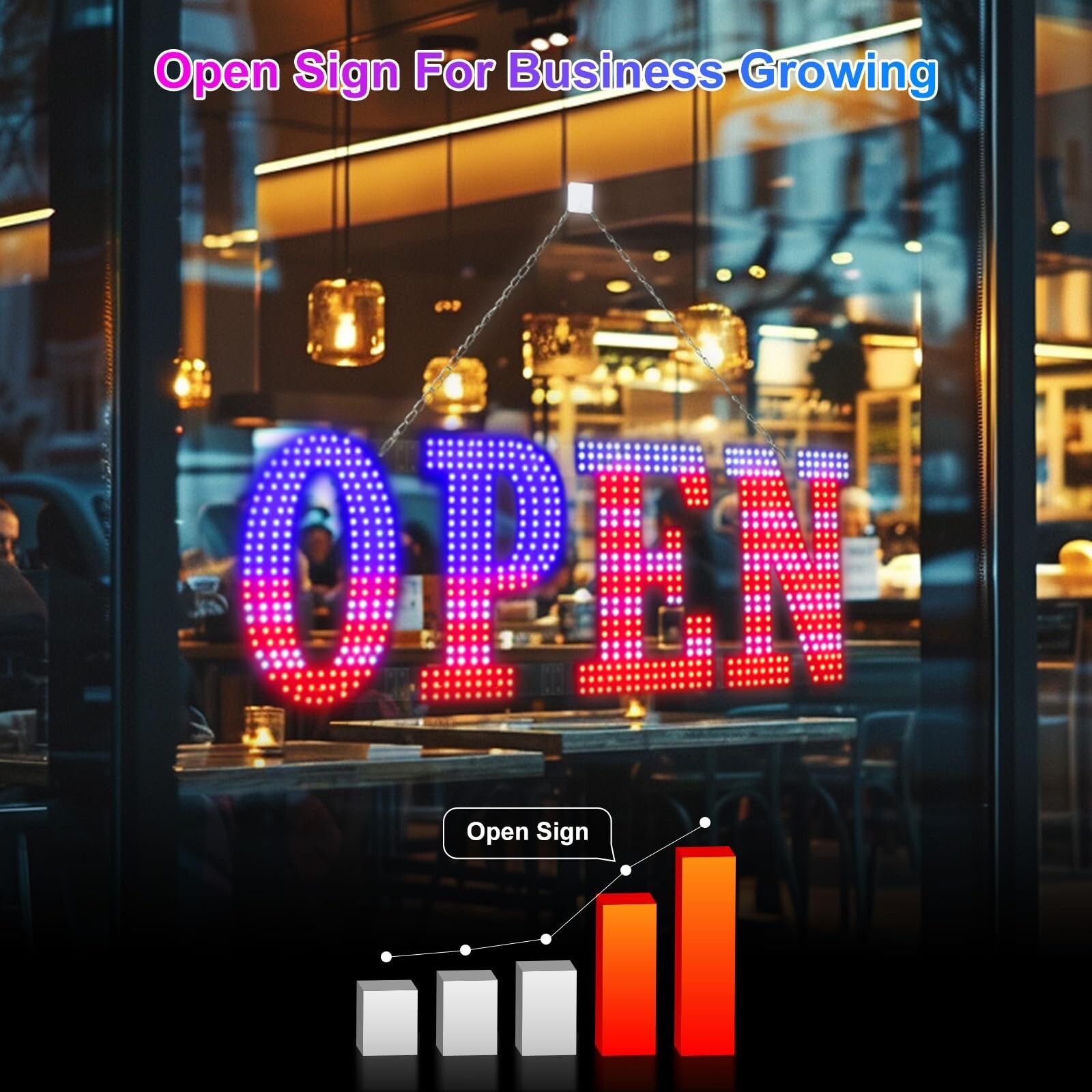 Flashing LED Open Signs for Business, 30&Prime;x10&Prime; Large Open LED Sign with 14 Sce…