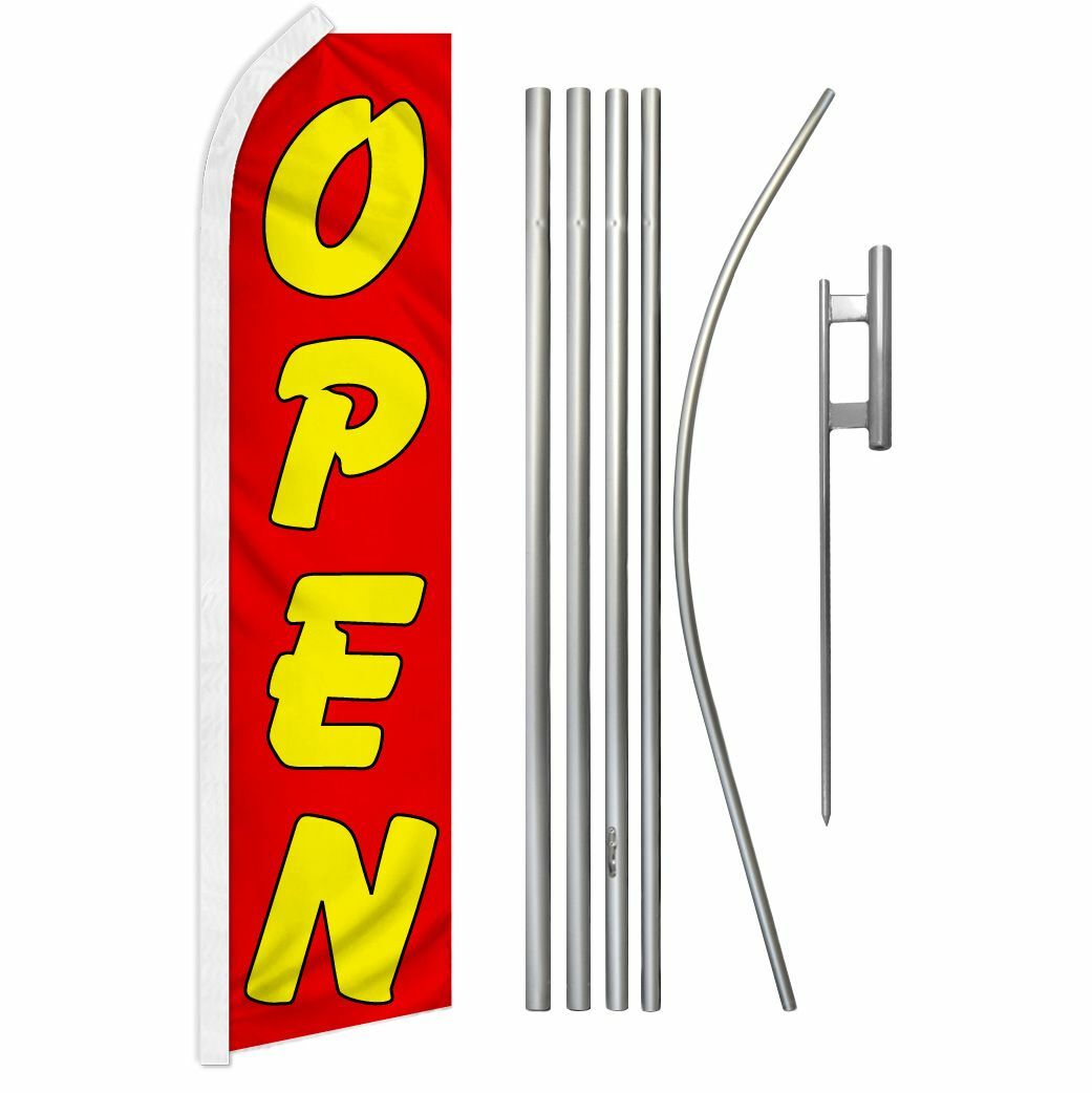 « OPEN » Advertising Super Flag & Pole Kit red & yellow