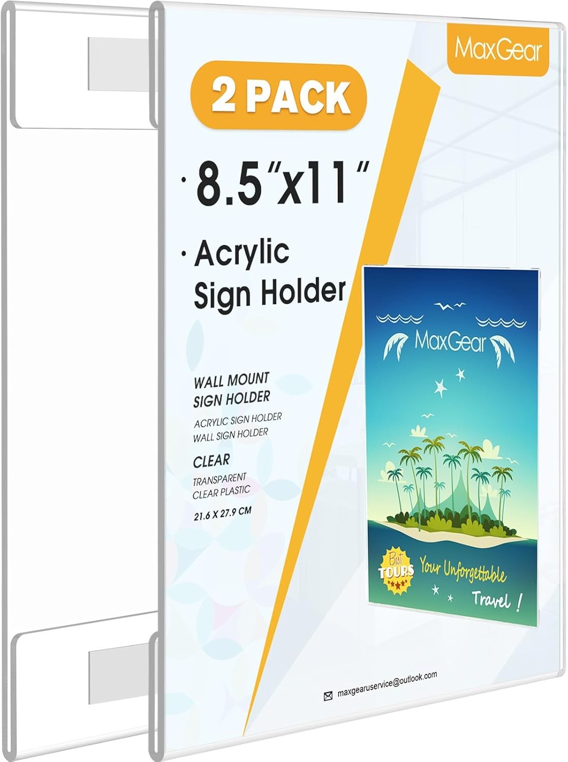 MaxGear Acrylic Sign Holder 8.5 x 11 Wall Mount Clear 8.5×11-2Pack, clear