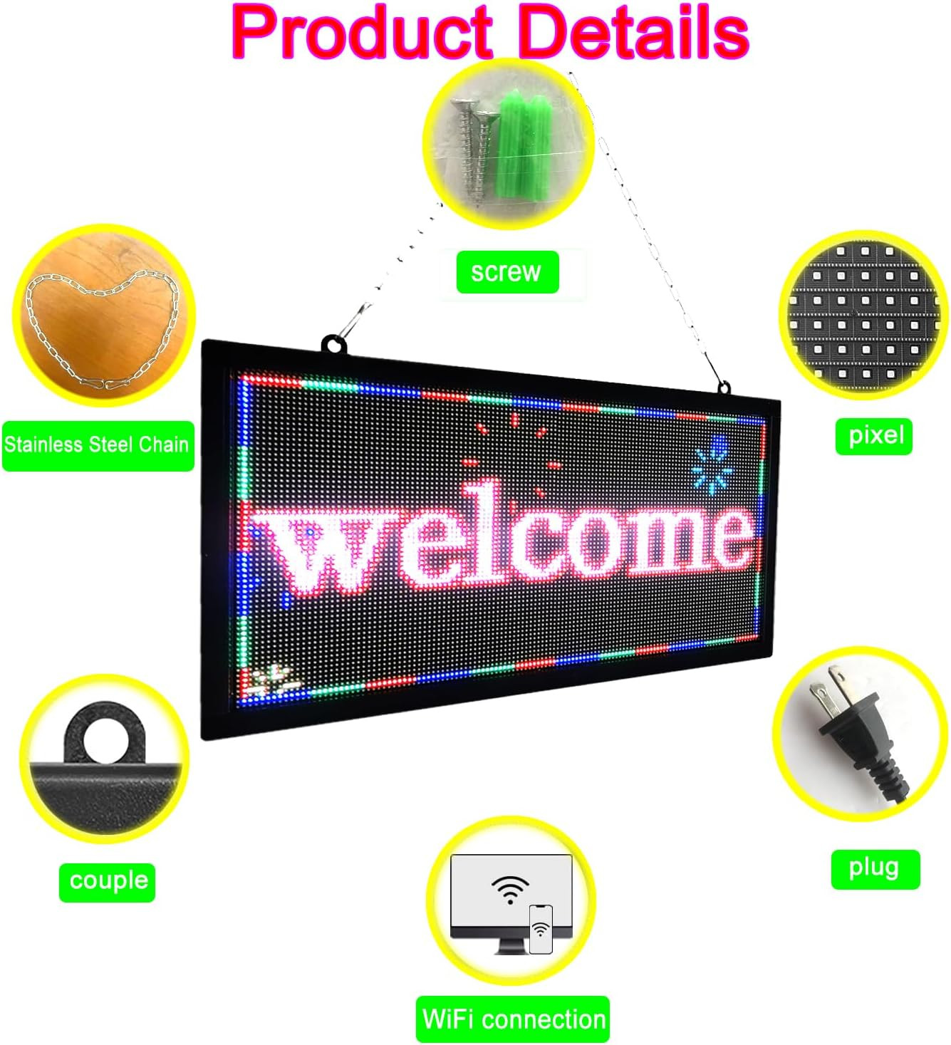 P3 Full Color LED Sign 16&Prime;x8.7&Prime; – Wifi Programmable Scrolling Display Board
