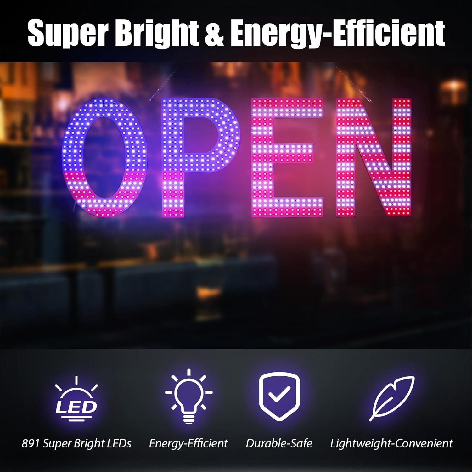 Letrero abierto para negocios, LED grande regulable de 40&Prime; x 14&Prime;