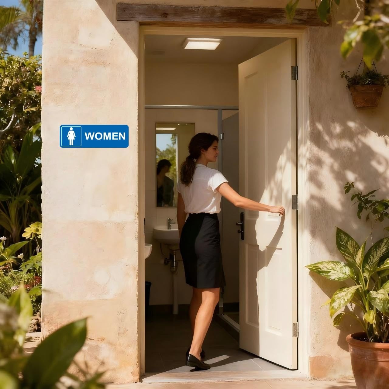 Restroom Sign – (2 Pack ) Metal Restroom Signs for Business with Strong Self-Adh
