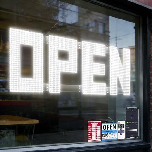 50&Prime;x17&Prime; Large LED Open Sign with Remote and Bluetooth App, Super Bright Open