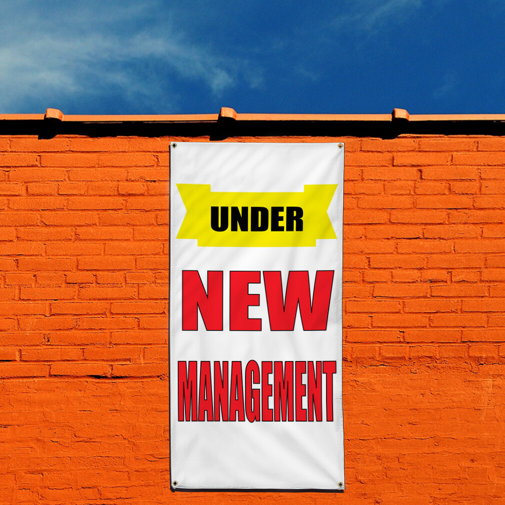 Vertical Vinyl Banner Multiple Sizes Under New Management Yellow Ribbon Business