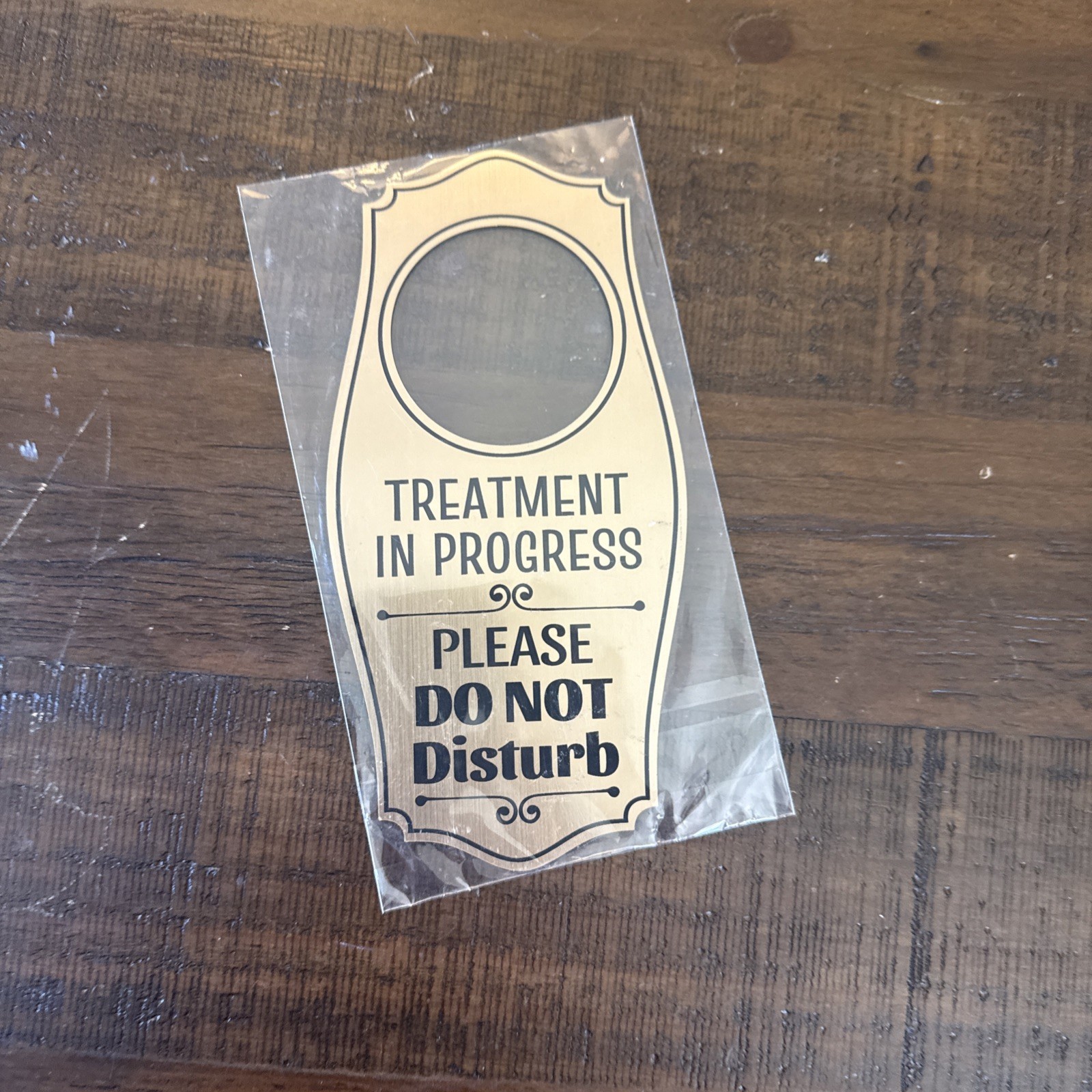 Treatment In Progress Please Do Not Disturb Door Hanger Brushed Gold 4&Prime; x 8&Prime;