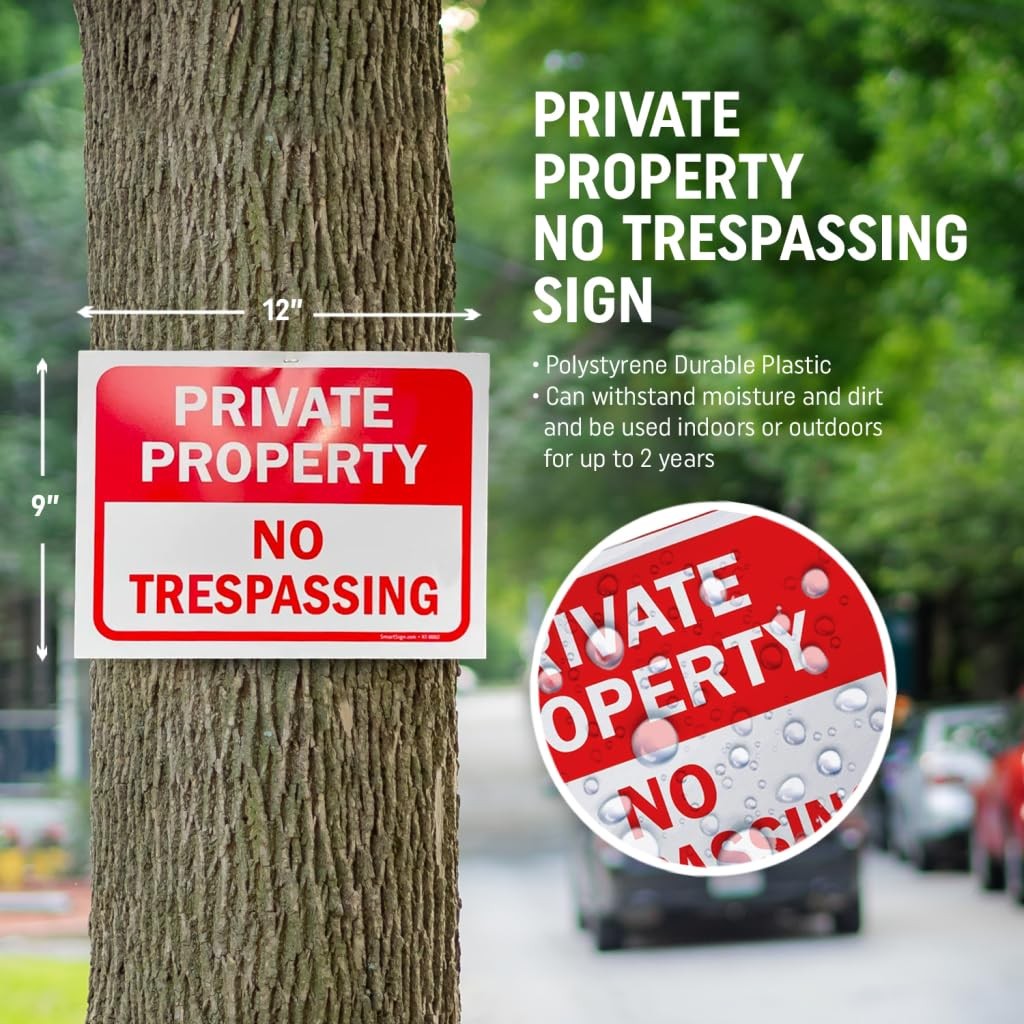 5 Pcs 12×9 Inch Plastic Private Property No Trespassing Signs for Indoor Outdoor