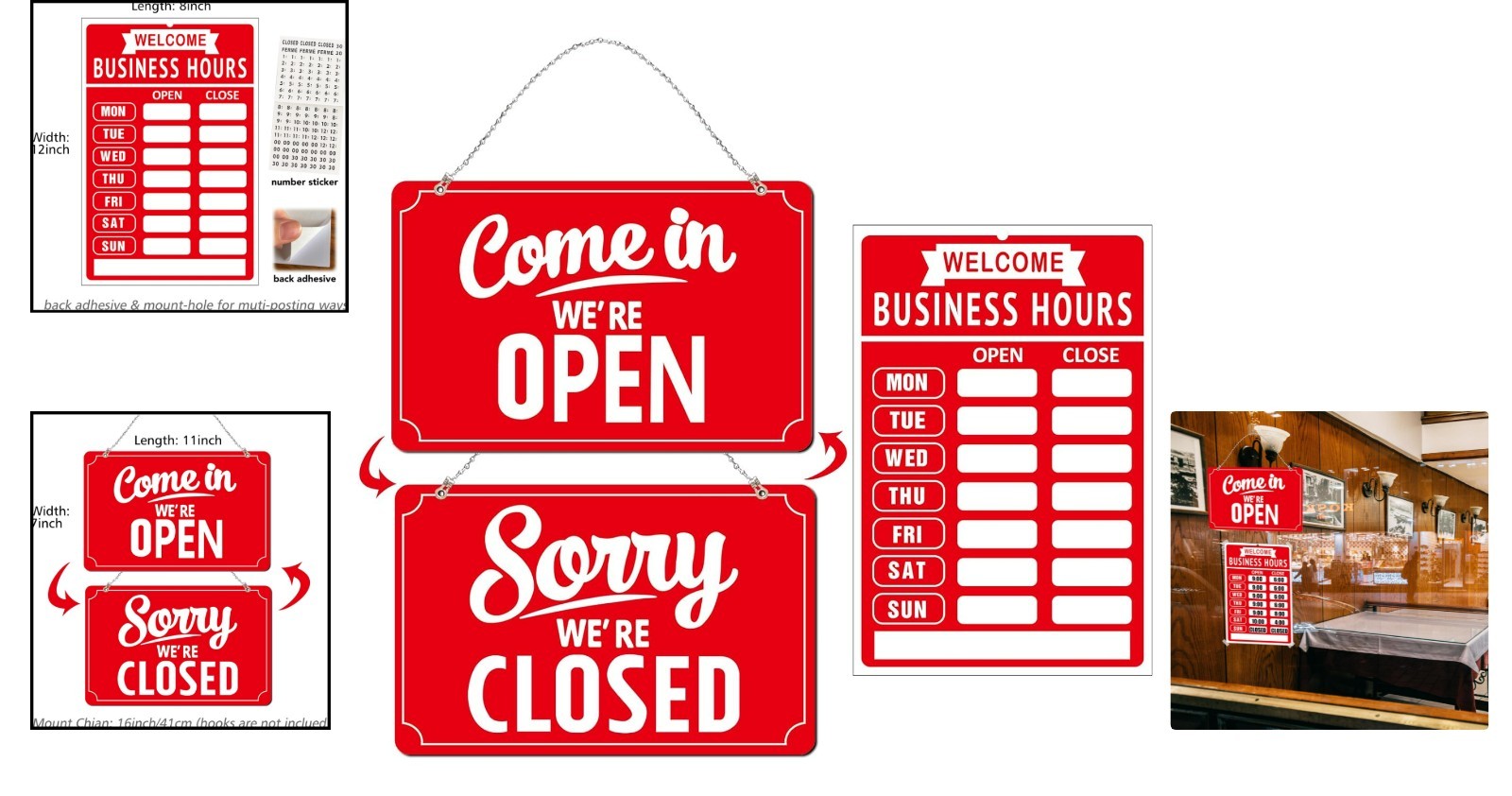Versatile Open Closed Flip Sign Set with Business Hours – Ideal for Restaurants