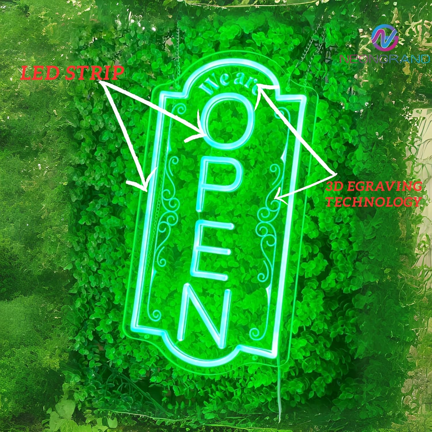 Bright Green Vertical Open LED Neon Sign for Business Window Display 16.5×9