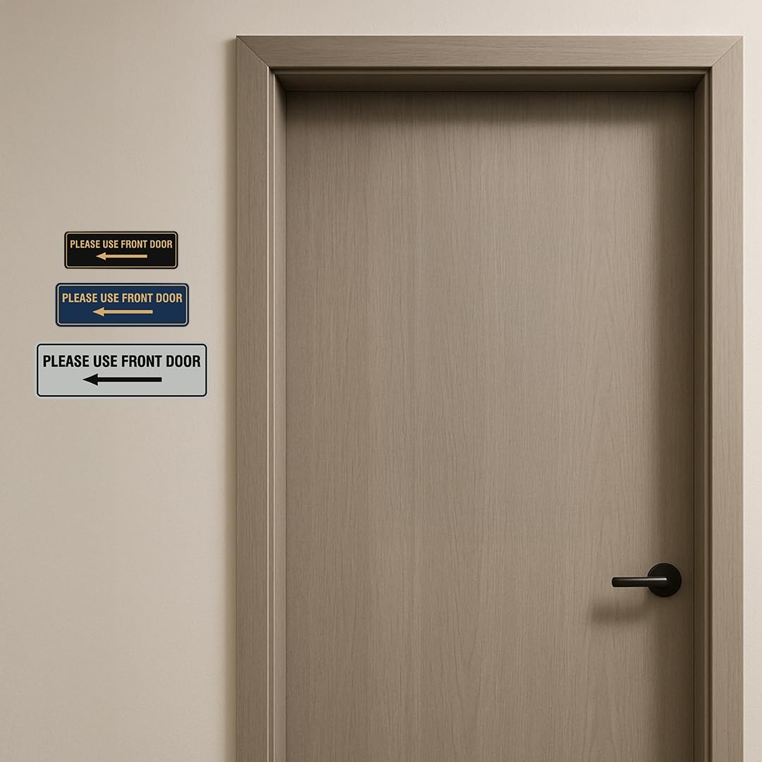 Please Use Front Door Left Arrow Sign Black Gold Large Wall Door Plaque