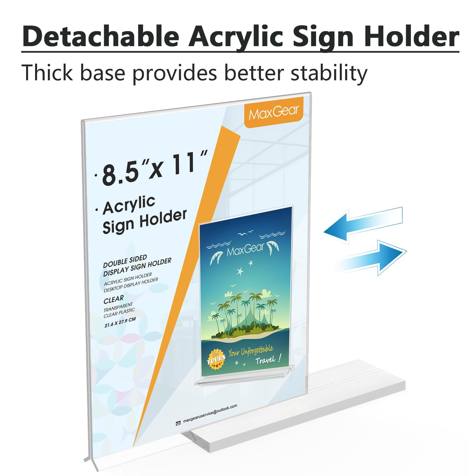 MaxGear Acrylic Sign Holder 8.5×11 Inches 2 Pack, Double 8.5 »x11 », Clear