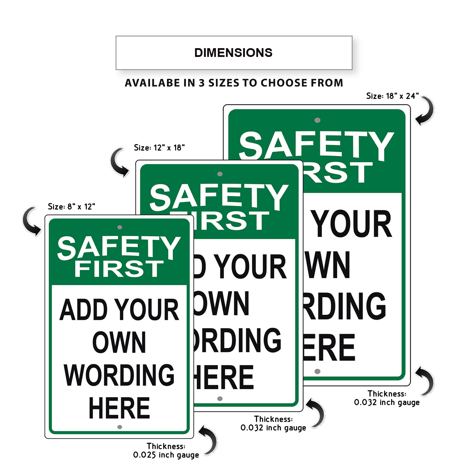 Custom Sign Safety First Your Own Wording Sign Personalized Aluminum Metal Sign