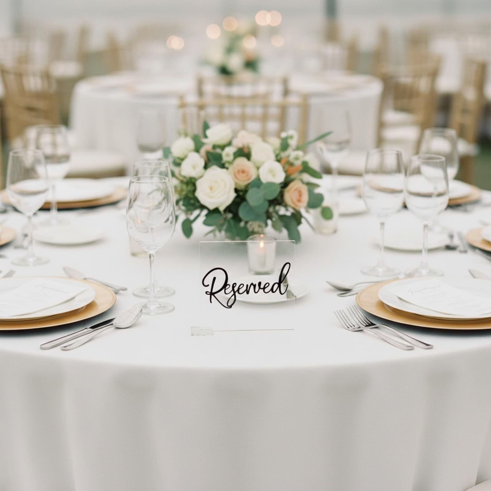 6 Pcs Black Reserved Table Signs 3.9×3.5 Inch Acrylic Seating Cursive Letters
