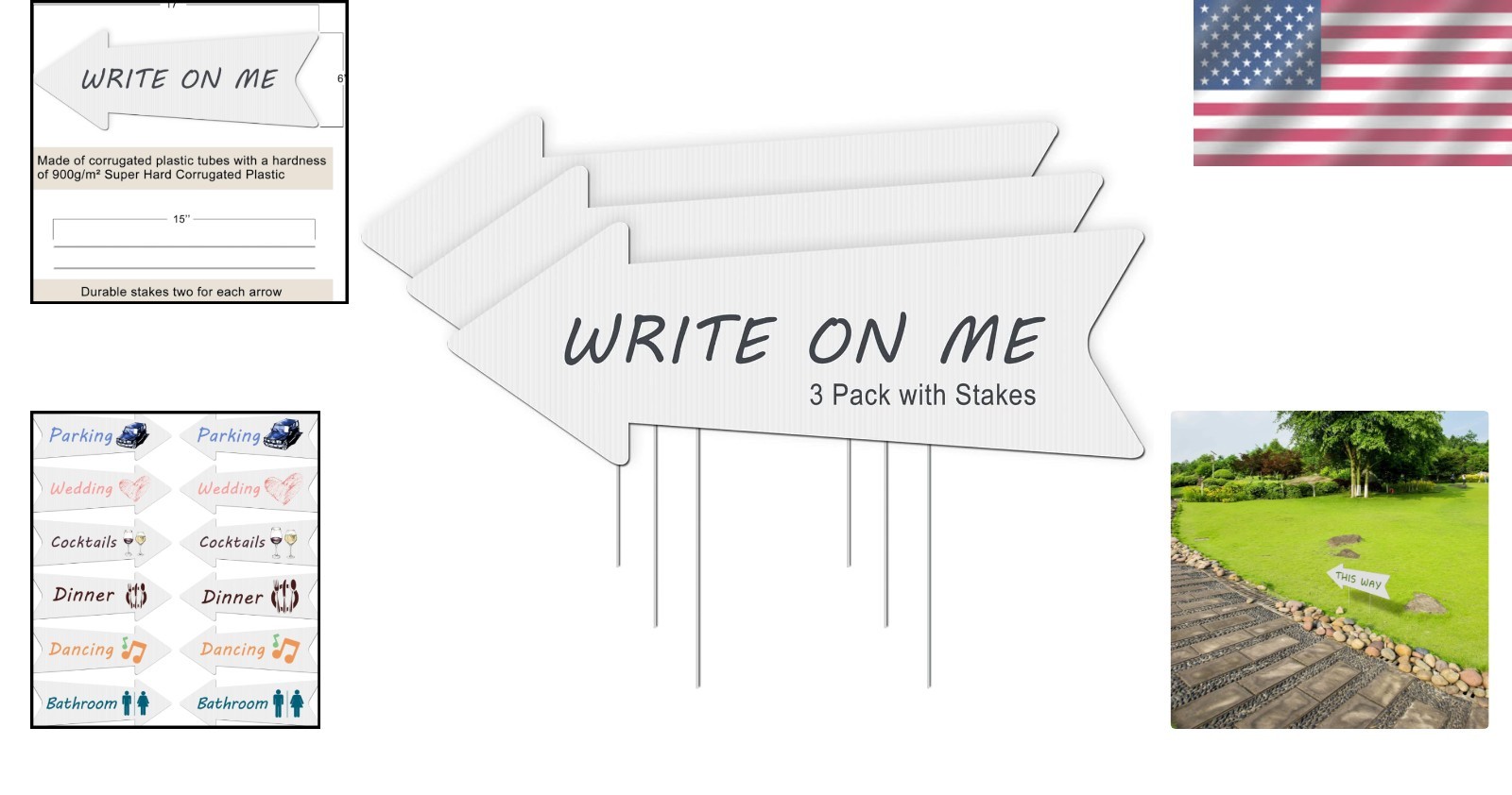 Durable 3-Pack Blank Arrow Signs with Stakes for Weddings & Outdoor Events