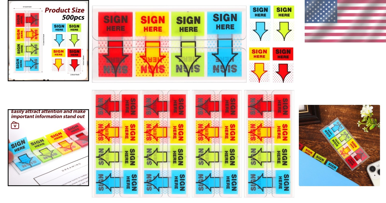 Durable 500pcs Sign Here Tabs – Vibrant Stickers for Home, Office & School Use