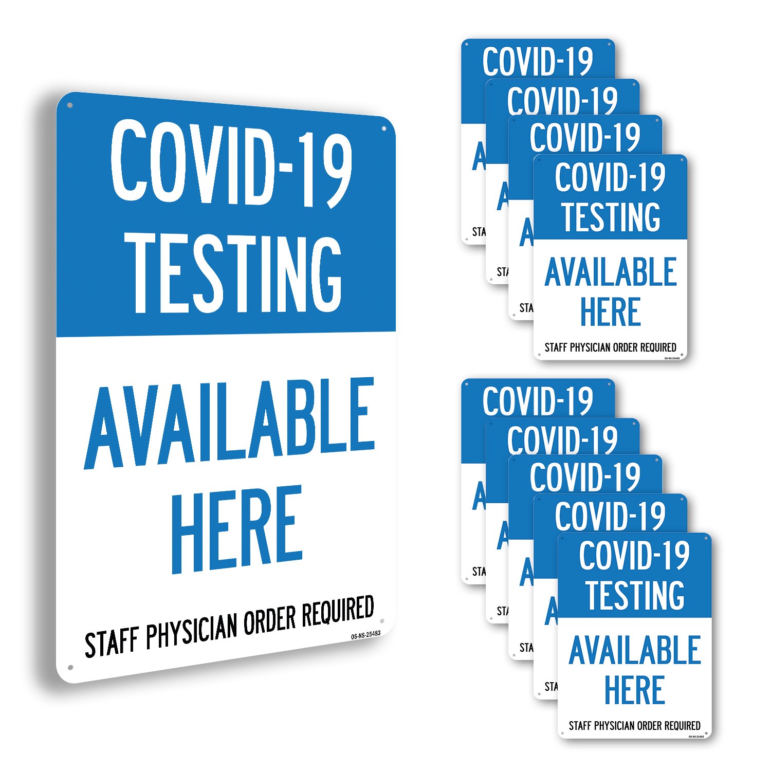 COVID-19 Testing Available Here Public Safety Sign Metal, Decal – 5 or 10 Pack