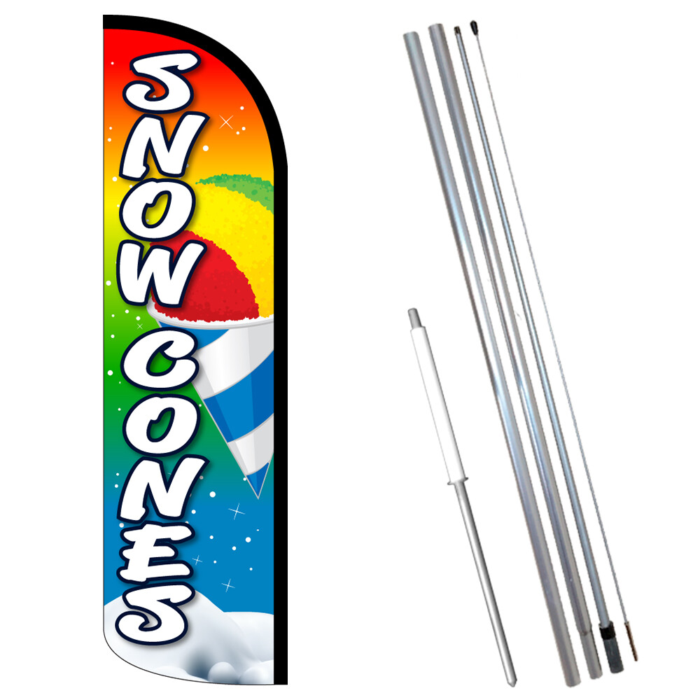 Snow Cones Premium Windless Feather Flag Bundle (Complete Kit) OR Optional Repl