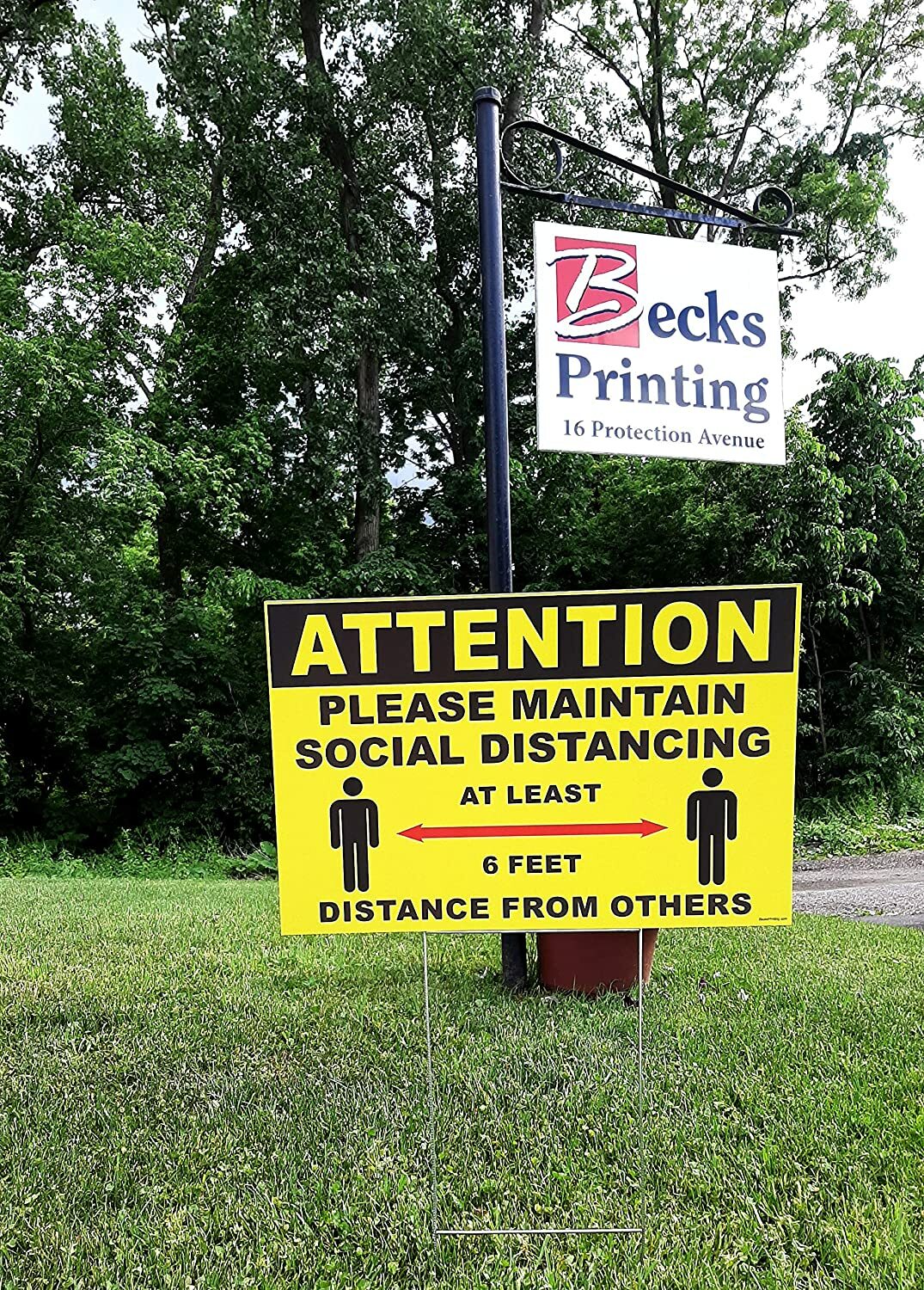 ATTENTION Please Maintain Social Distancing- Double Sided Lawn Sign with H Stake
