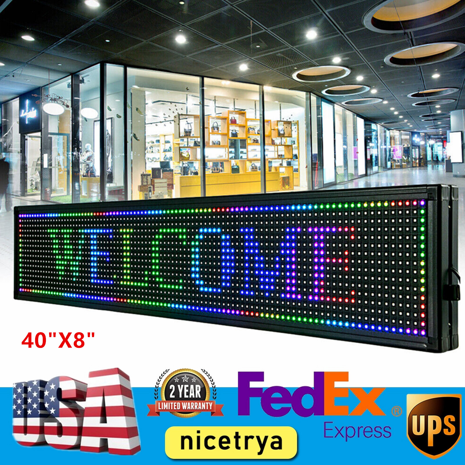 40&Prime;X8&Prime; LED Scrolling Sign Programble Digital Advertising 7-Color Display Board