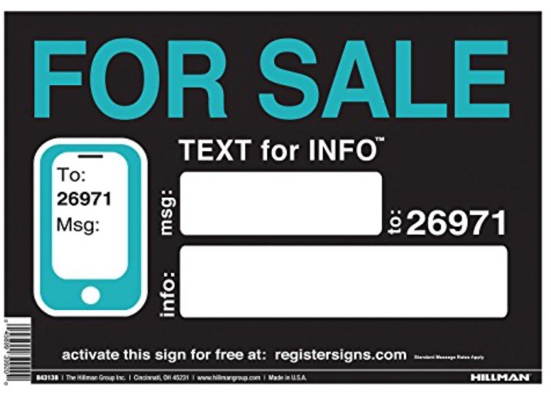 10×14 Inch FOR SALE TEXT for INFO Sign Qty: 6 843138 Black, White, Teal Plastic