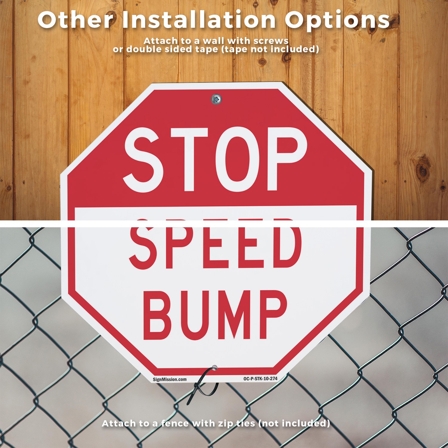 Stop Speed Bump Octagon Sign With Stake Weather Resistant UV Protected