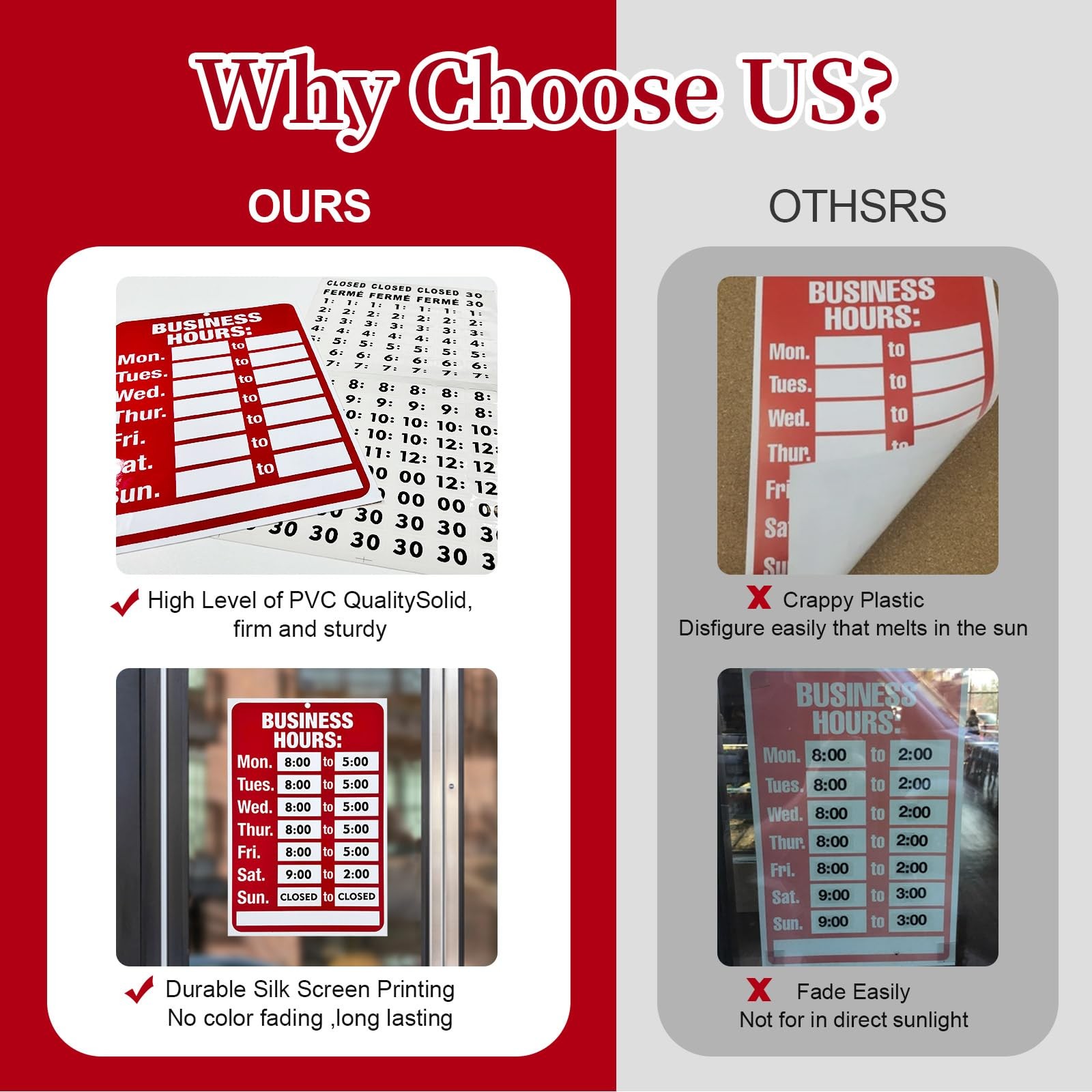 EKSPRINT Business Hours Sign, standard, Red & White Sign