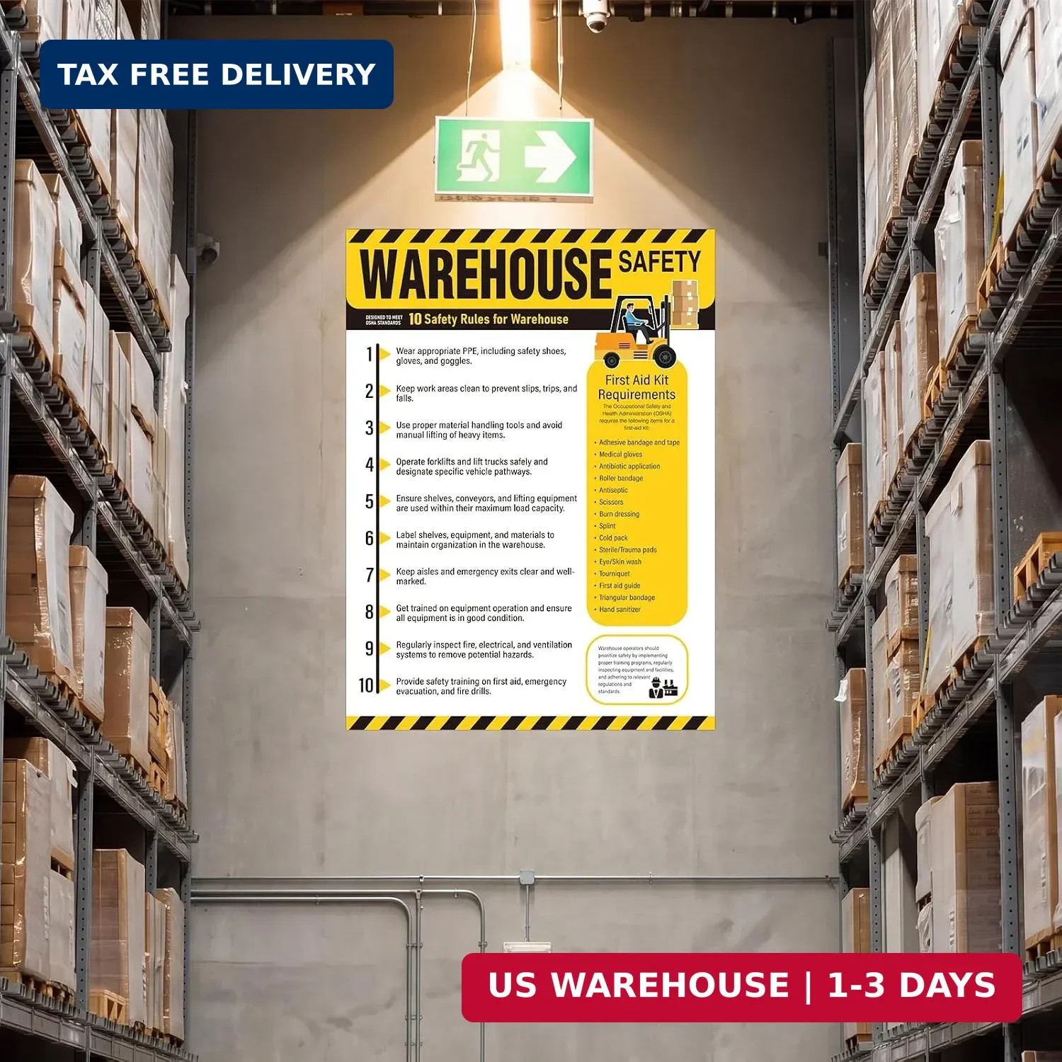 3 Pcs Workplace Safety Rules Poster – Compliant Safety Rules Poster Signs OSHA W