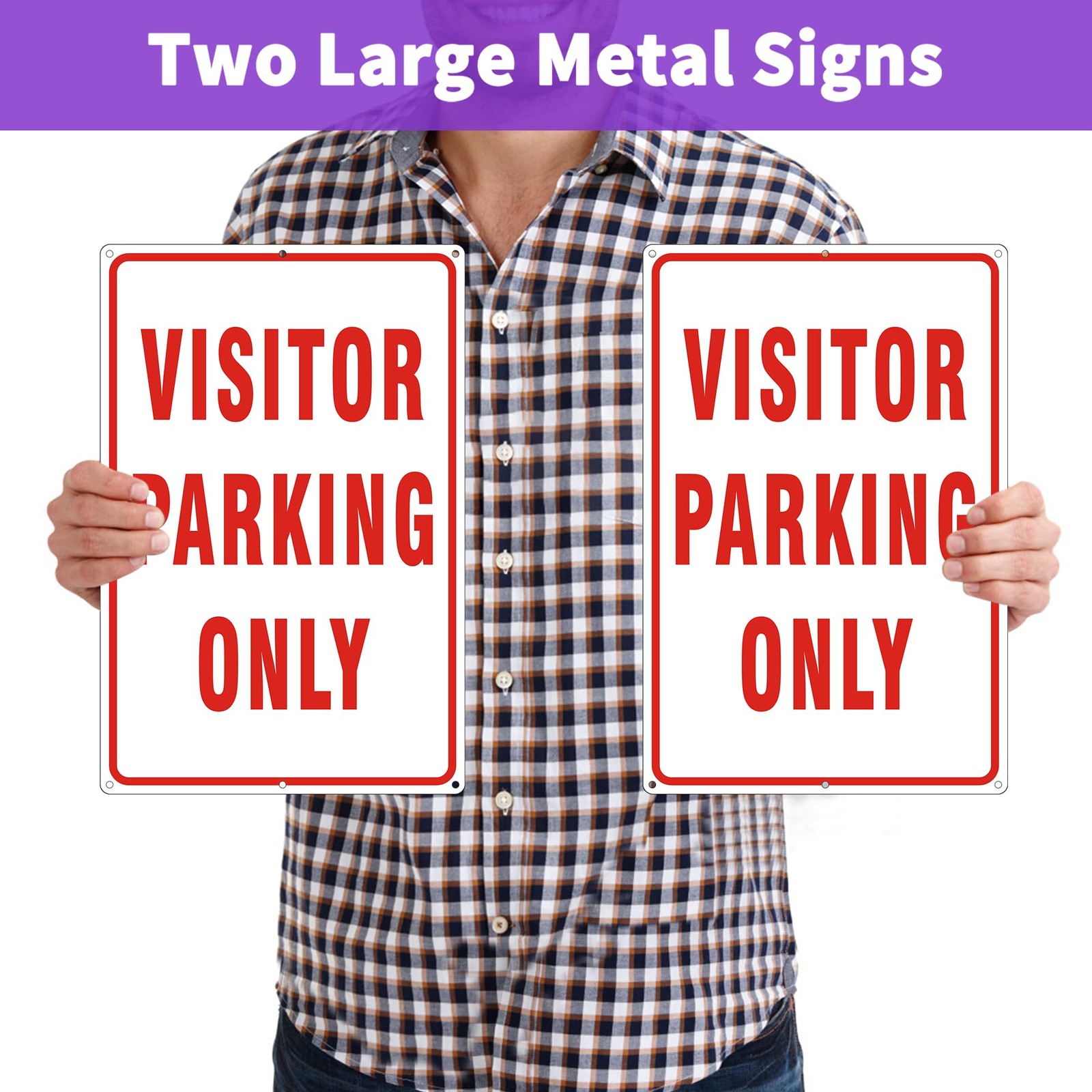 Visitor Parking Only Signs 14×10 Inch Reflective Aluminum Metal 2 PCS Bar
