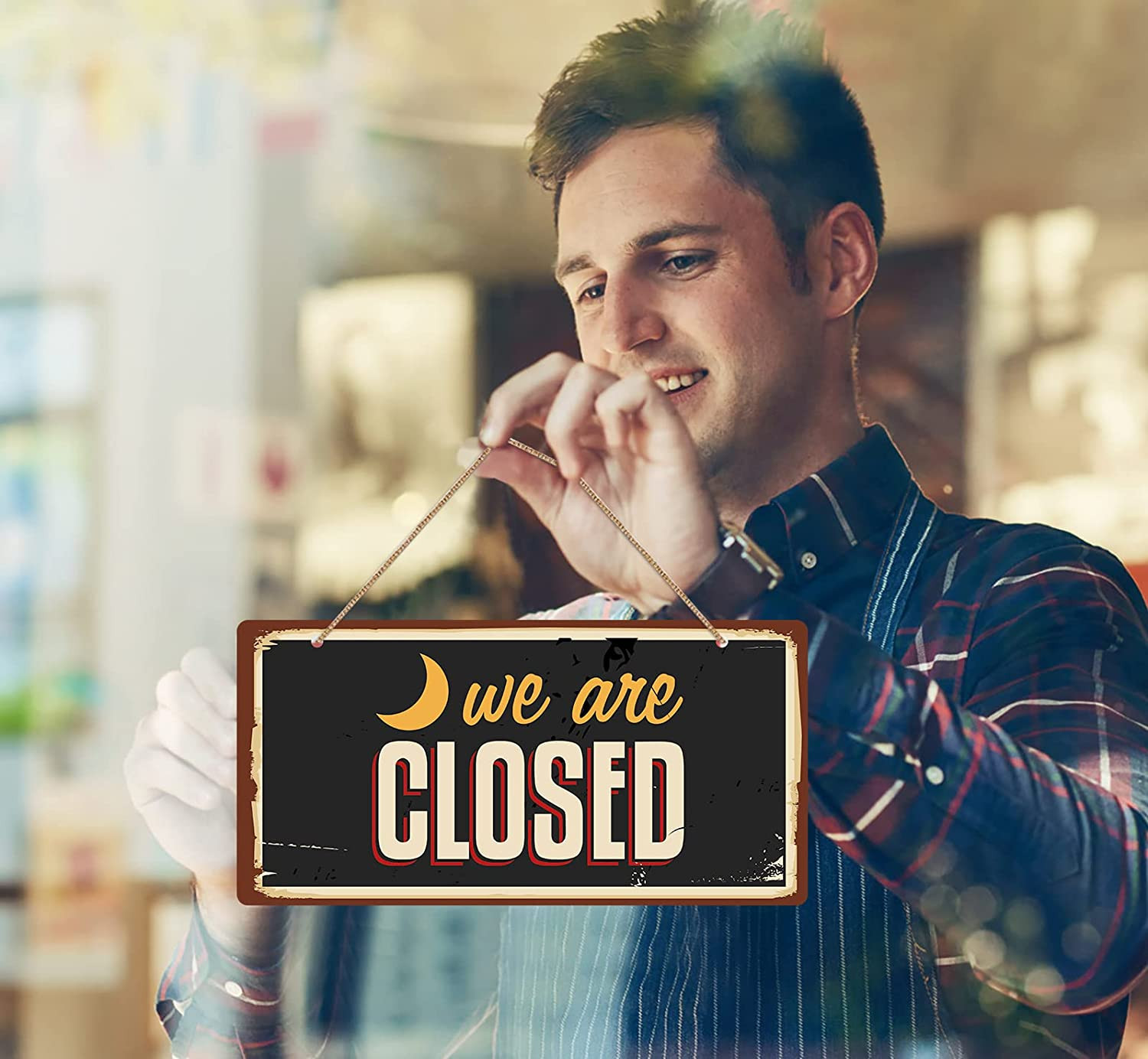 Double Sided Open/Closed Signs – 12&Prime; x 6&Prime; Business Hours Signs for Window/Door