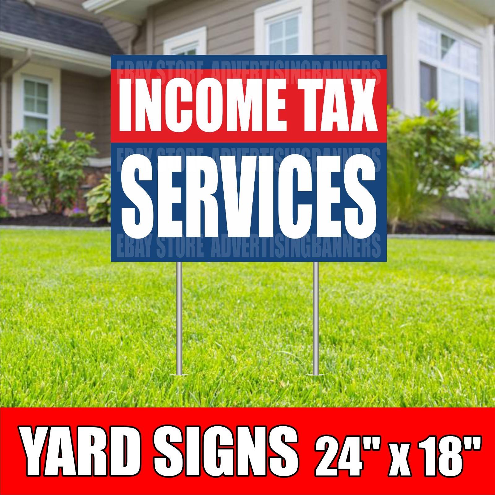INCOME TAX SERVICES Yard Sign with H-Stakes EXPRESS RETURN REFUND HELP CASH