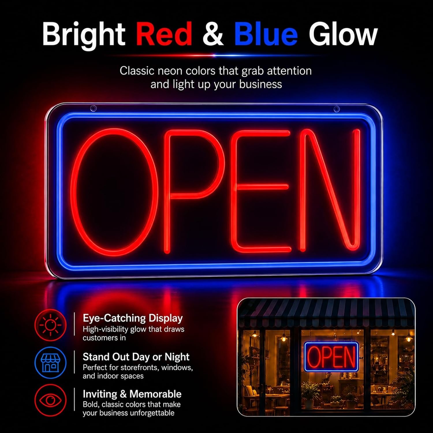 Open Sign Neon Light 17&Prime; X 9.3&Prime; LED Open Sign for Business Window Ultra Bright