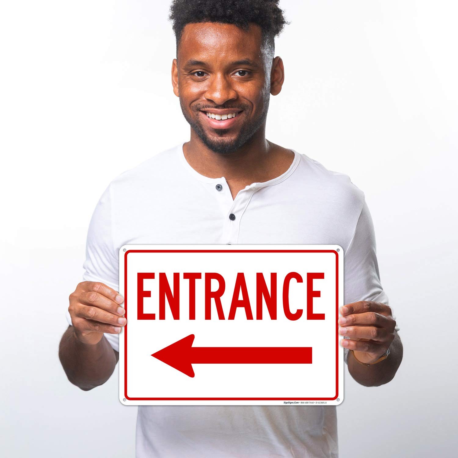 10×14 Left Arrow Aluminum Entrance Sign Rust Free Fade Resistant .040 Thickness