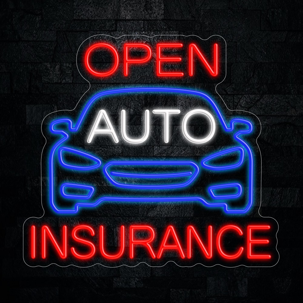 Auto Insurance OPEN LED Neon Sign 22&Prime;L x 20&Prime;H #25165