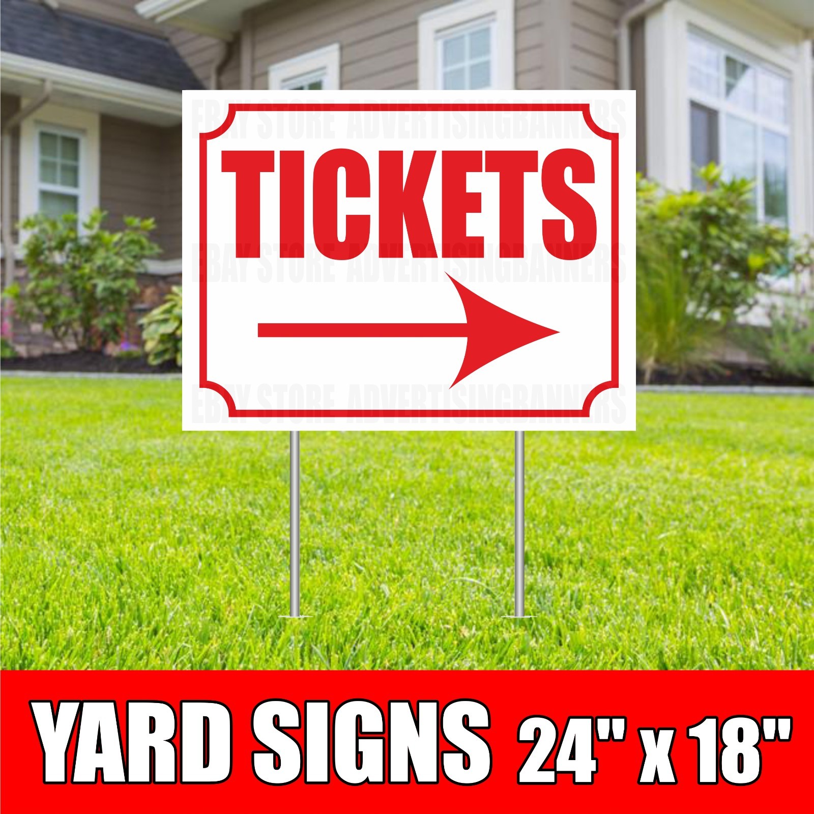 TICKETS Yard Sign With H-Stakes Raffle Event Rides LOTTERY SCRATCHERS Lotto